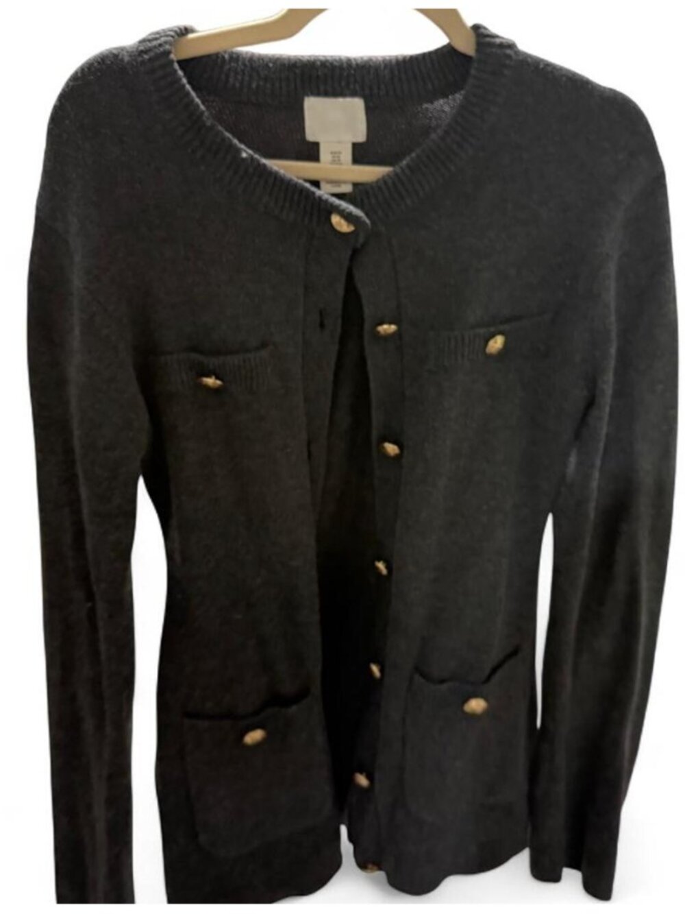 H&M Women's Dark Grey / Black Cardigan with gold buttons Size Small